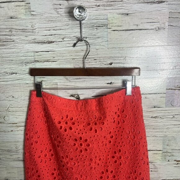 J. Crew Coral Eyelet Pencil Skirt - Picture 2 of 6